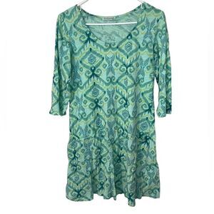 Fresh Produce Blue/Green T-Shirt Dress 3/4 Sleeve XS